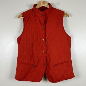 Talbots Women's Medium Vest Red Quilted Snap Front Ribbed Sides